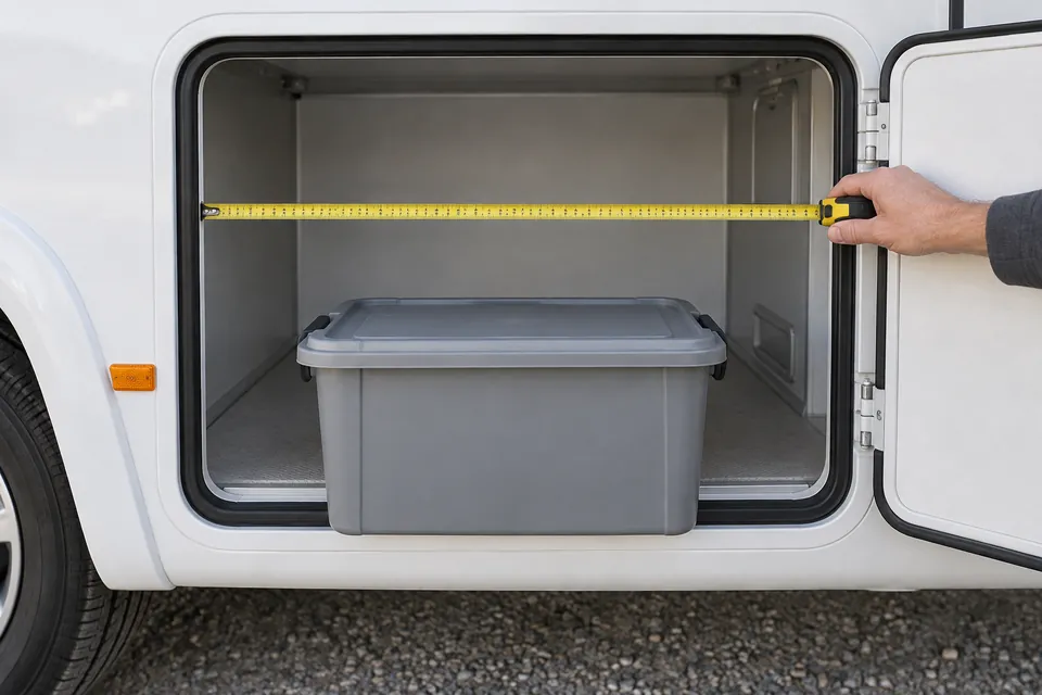Mesure de la largeur utile du portillon avec un bac posé au seuil